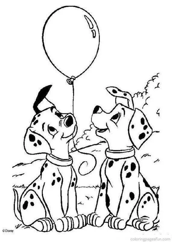 101 Dálmatas: Desenho dos Filhotes Amigos e o Balão para Colorir e Imprimir