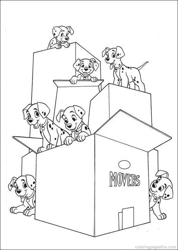 101 Dálmatas: Desenho dos Filhotes Brincando e se Escondendo nas Caixas