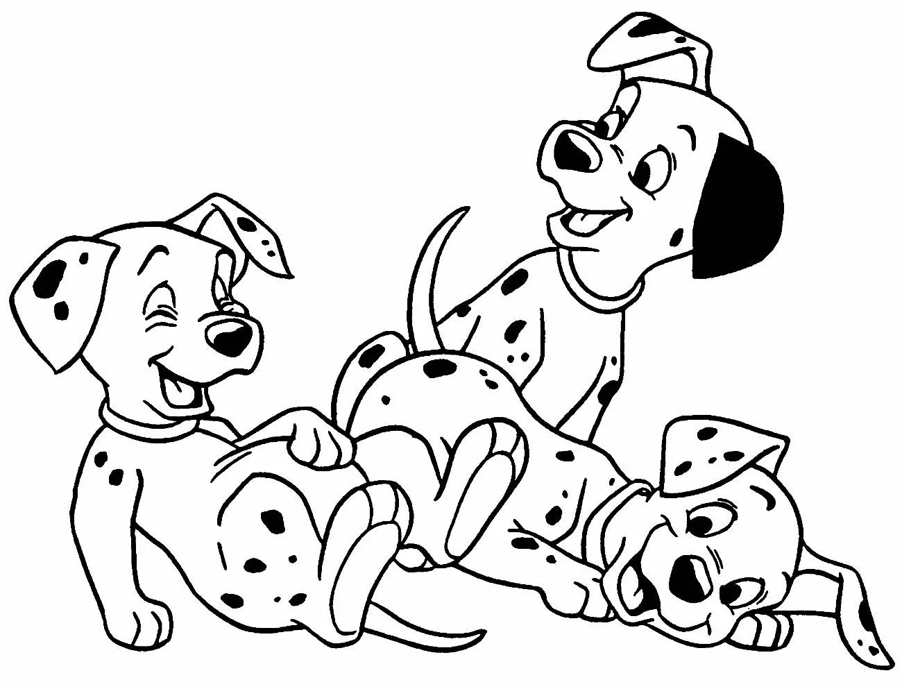 101 Dálmatas: Desenho de Três Filhotes Rindo e Brincando Juntos