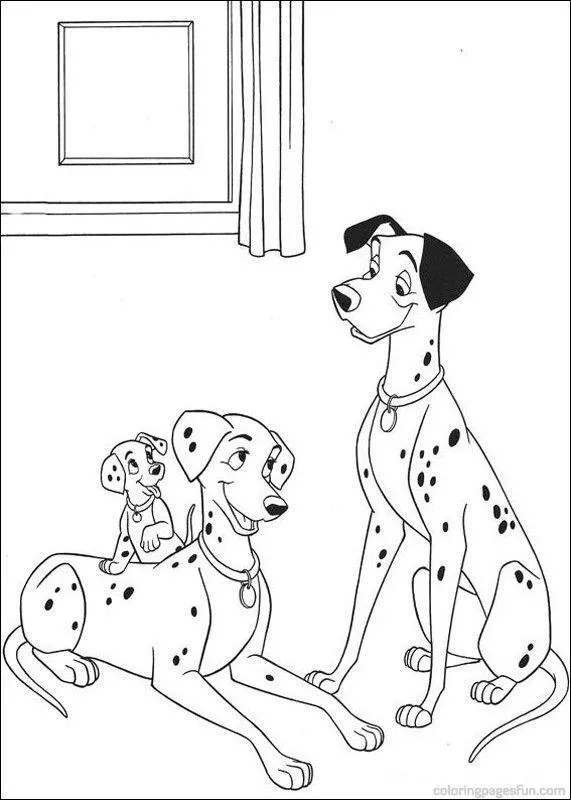 101 Dálmatas: Desenho de Pongo, Perdita e o Filhote para Colorir e Imprimir