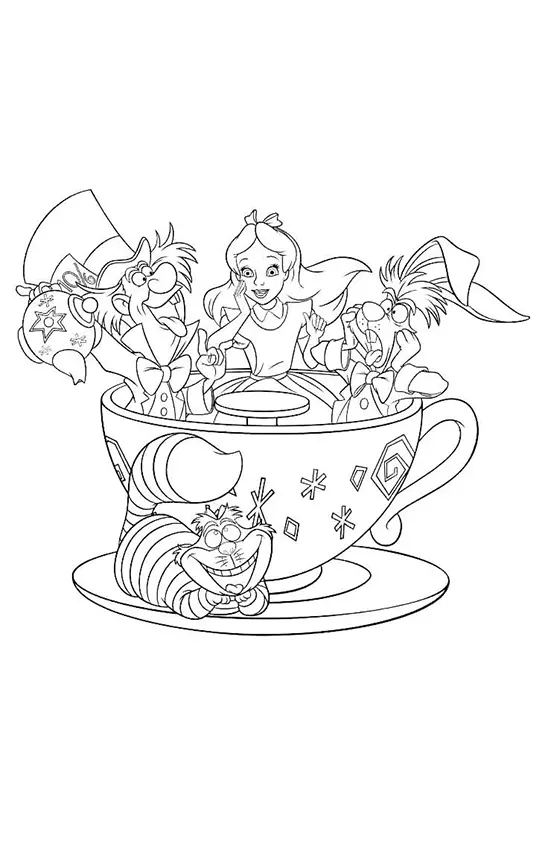 Desenho da Festa do Chá: Alice e Amigos na Xícara