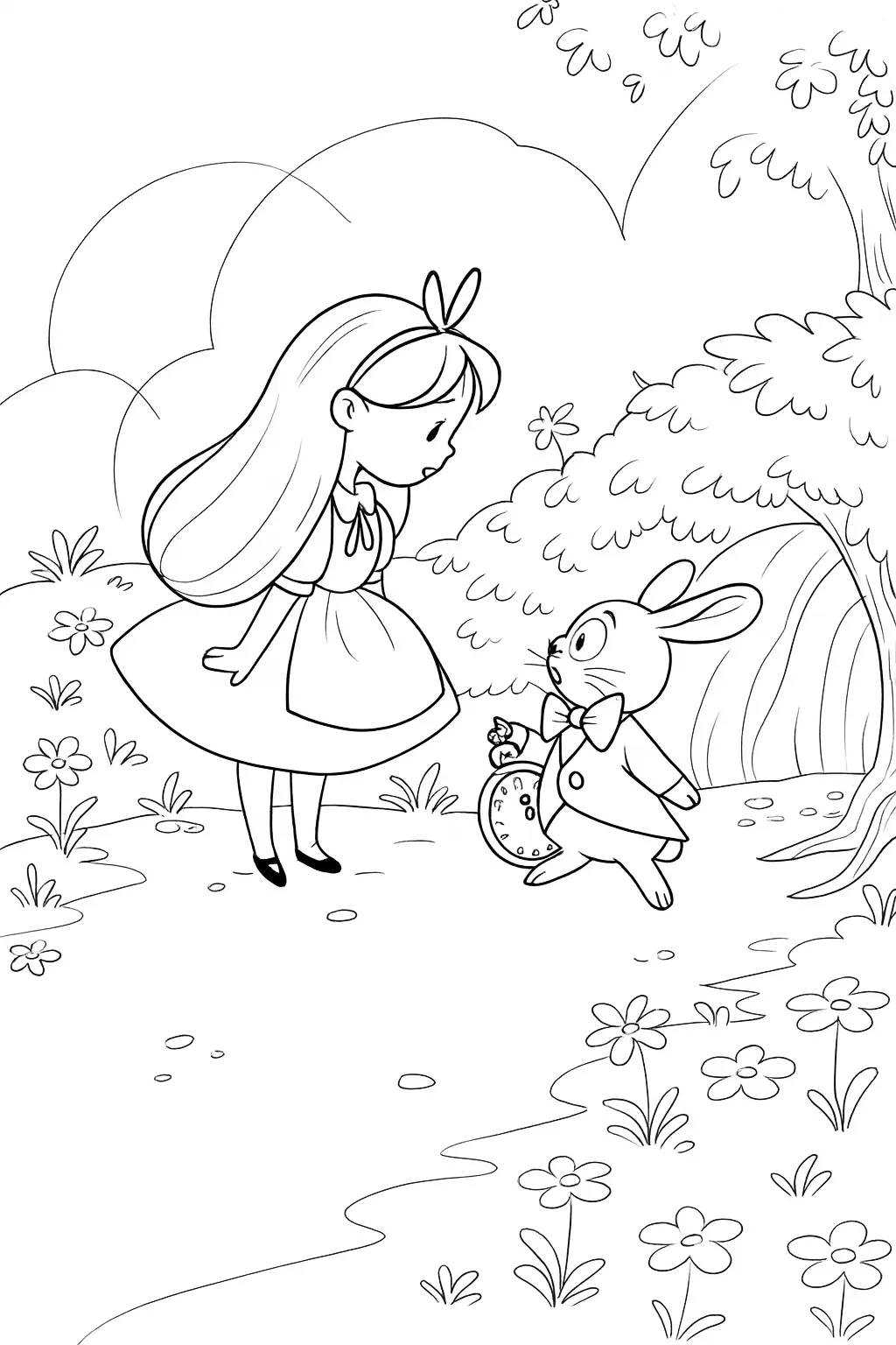 Desenho Clássico: Alice Encontra o Coelho Branco Atrasado