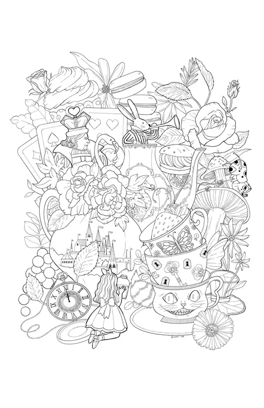 Desenho Complexo de Mosaico: Alice e o País das Maravilhas