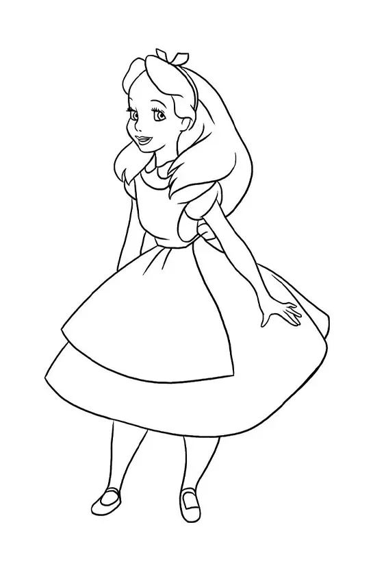 Desenho Clássico: Alice em Pé, Pronta para a Aventura