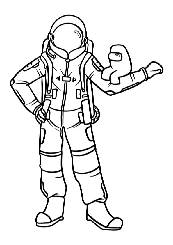 Desenho de Astronauta com Traje Espacial Carregando um Personagem Crewmate