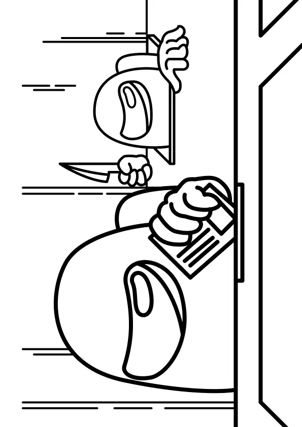 Desenho do Impostor Escondido com Faca Atacando Crewmate com Correspondência