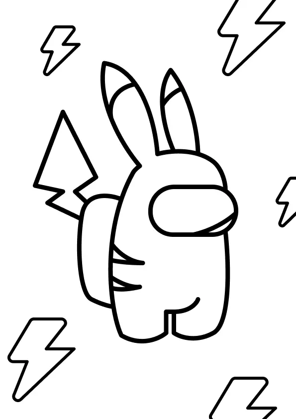 Desenho do Personagem Among Us Usando Fantasia do Pokémon Pikachu