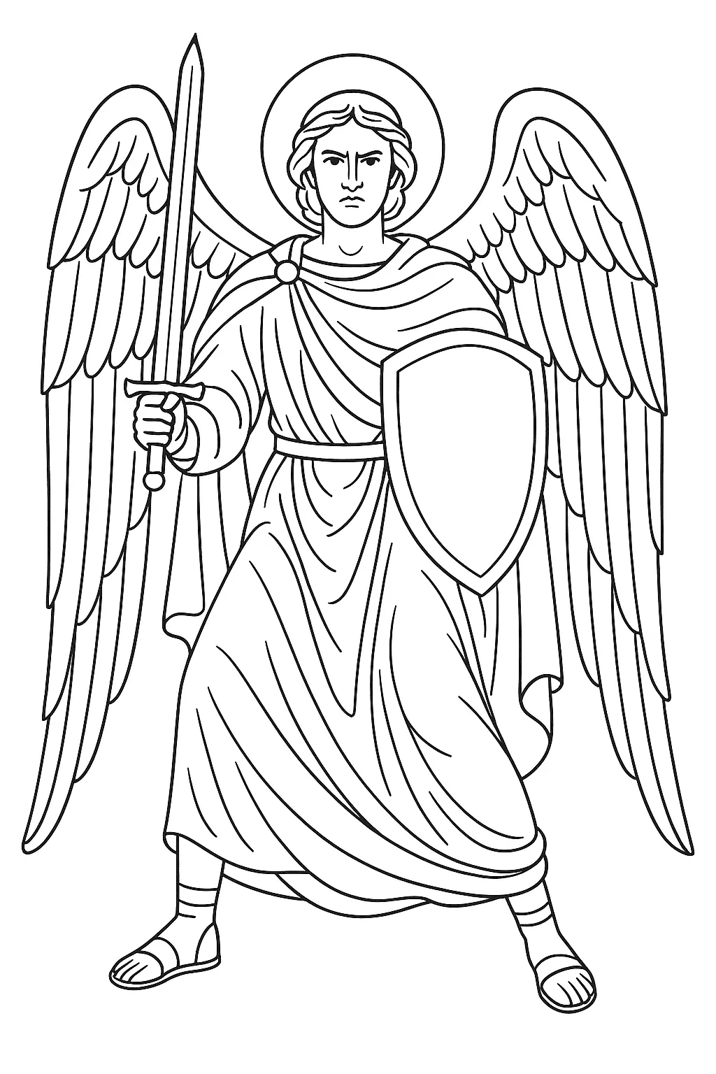 Desenho do Anjo Guerreiro Arcanjo Miguel com Espada e Escudo