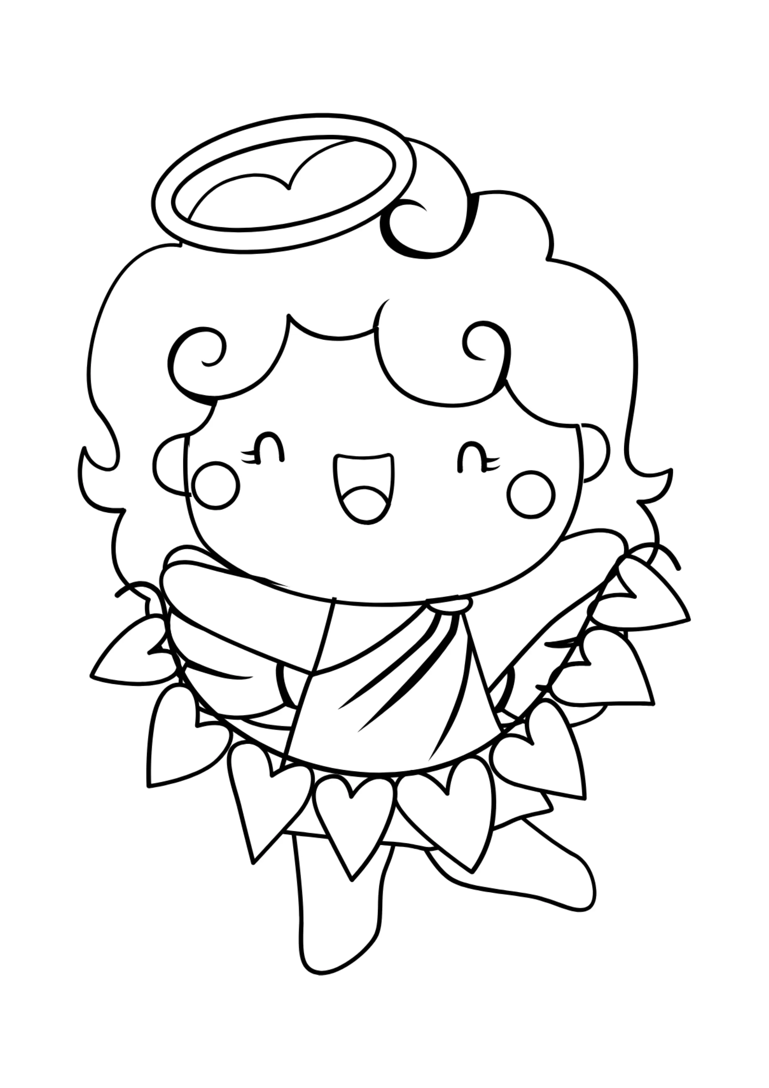 Desenho Fofo e Simples (Estilo Kawaii) de Anjo Bebê com Corações
