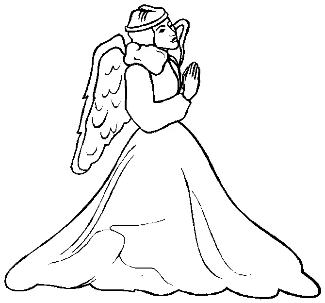Desenho Clássico de Anjo em Oração com Vestes Longas e Imponentes