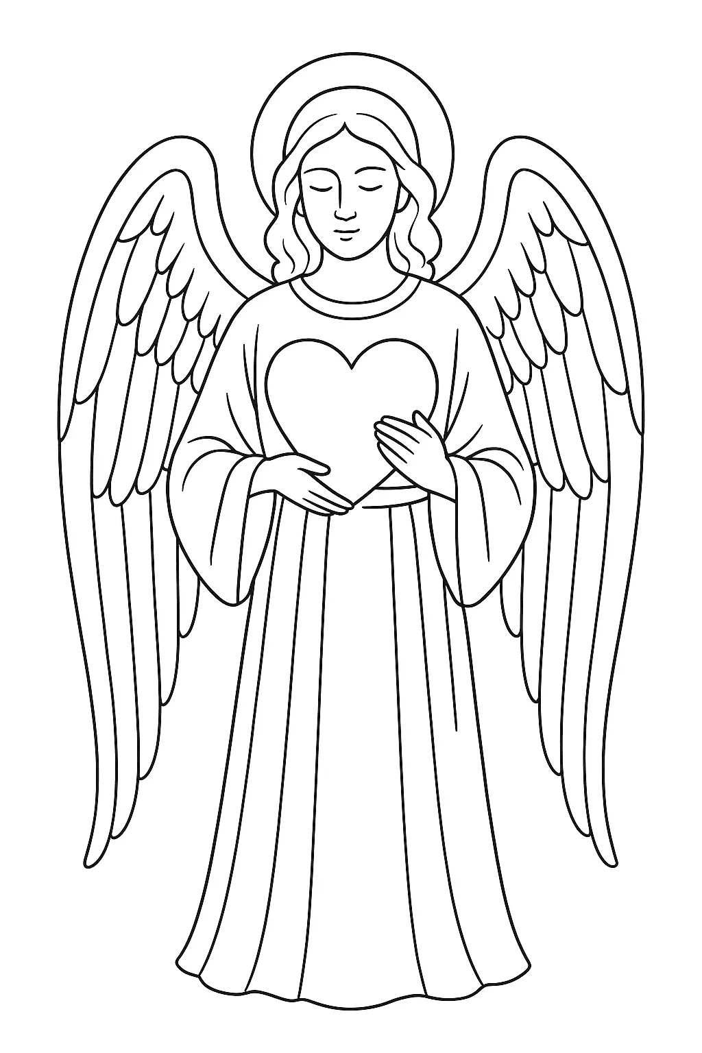 Desenho de Anjo com Asas e Auréola Segurando um Coração no Peito
