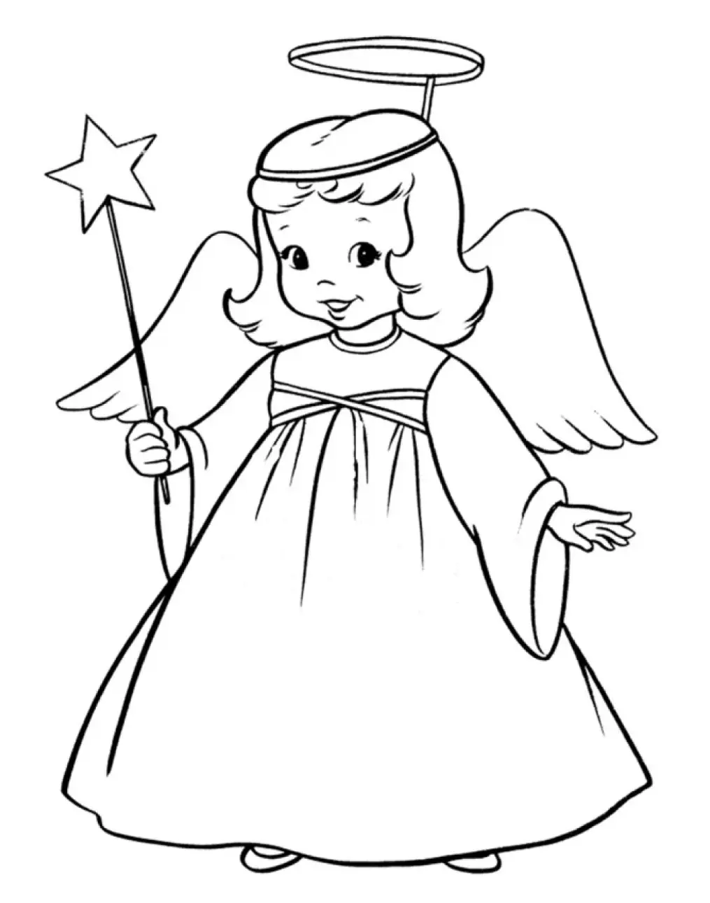 Desenho Cartoon de Menina Fantasiada de Anjo com Varinha Mágica