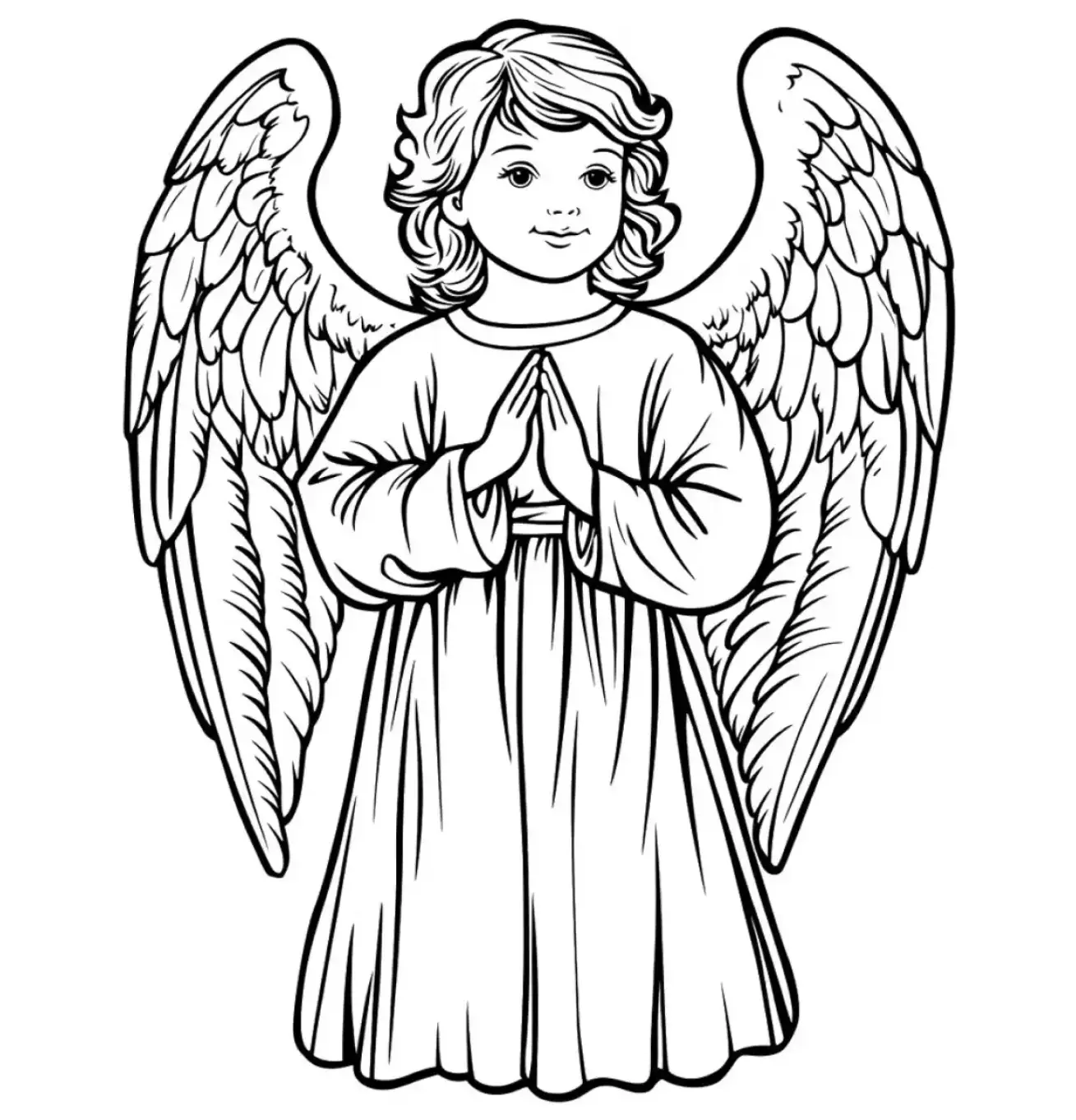 Desenho Fofo de Anjo Criança (Querubim) com Mãos em Oração