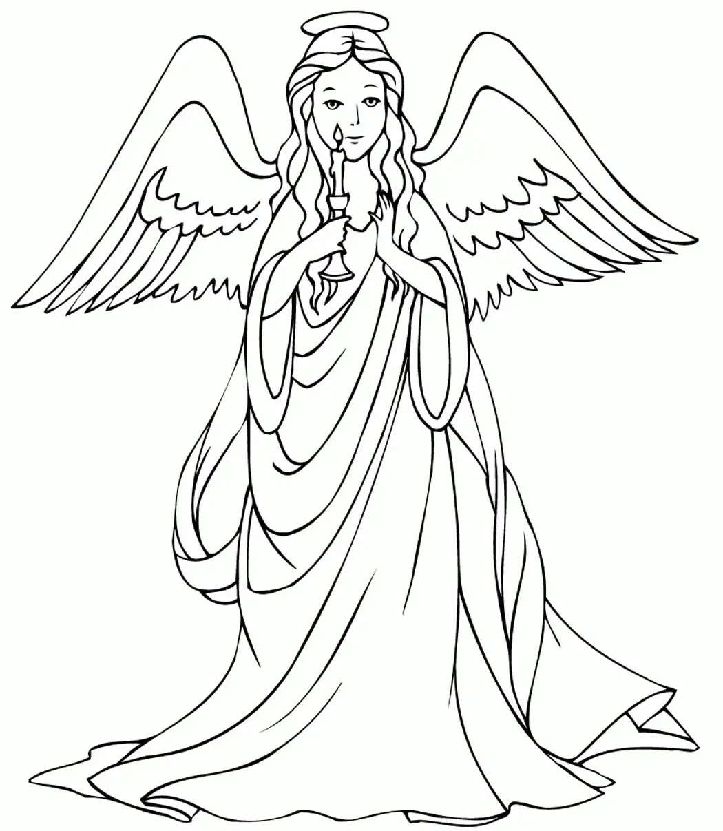 Desenho Clássico de Anjo Feminino Segurando um Castiçal com Vela