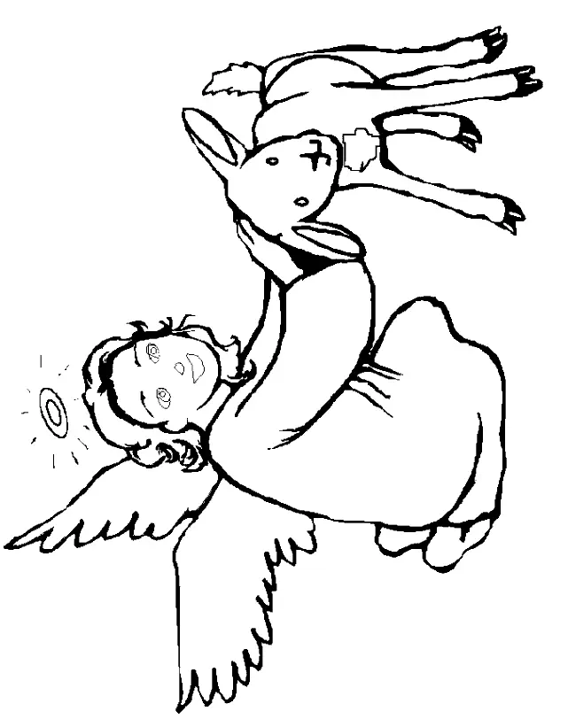 Desenho Fofo (Cartoon) de Anjo Criança Carregando um Cordeiro ou Ovelha