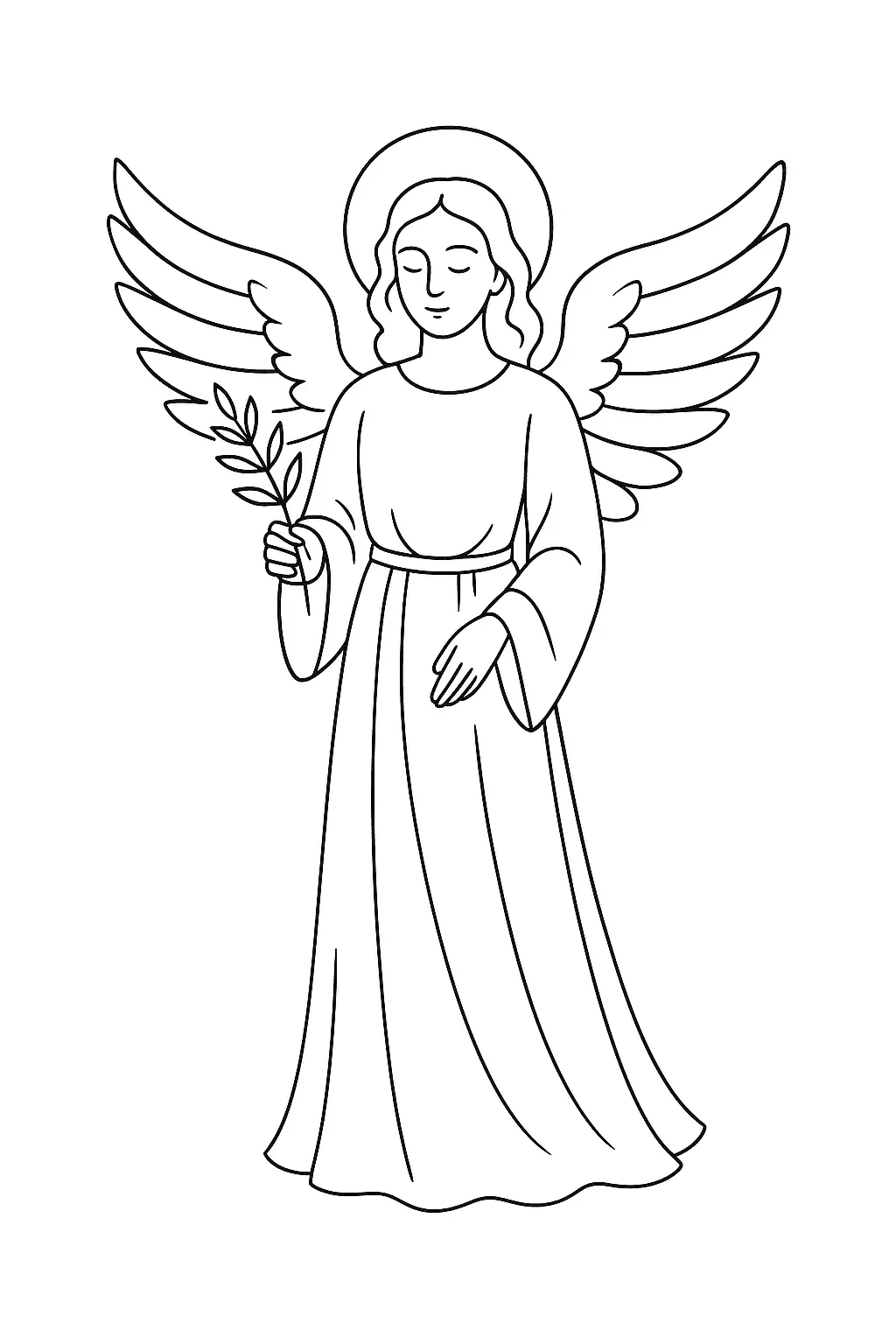 Desenho de Anjo com Asas e Auréola Segurando um Ramo de Oliveira