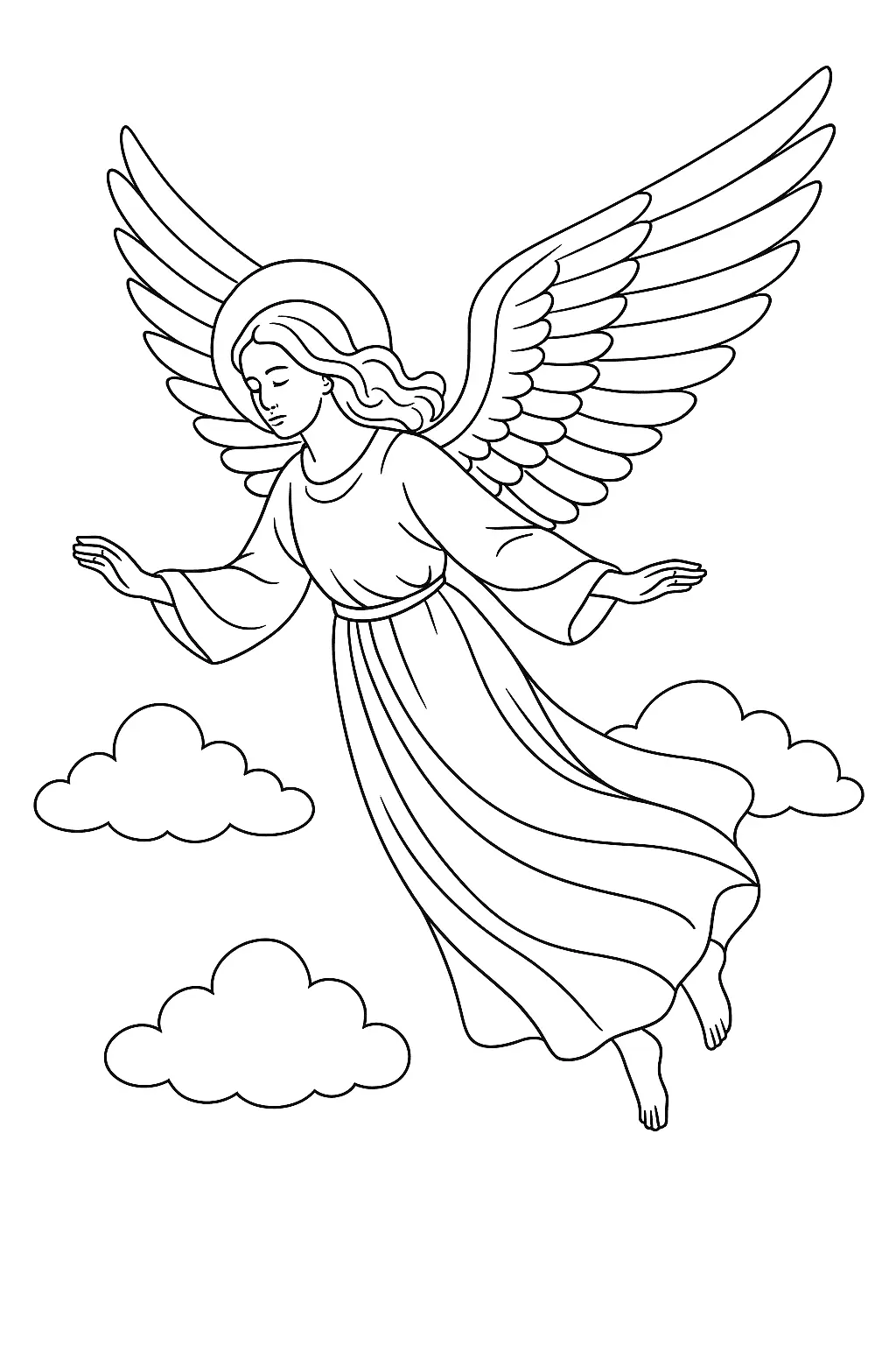 Desenho de Anjo Flutuando ou Voando Acima das Nuvens
