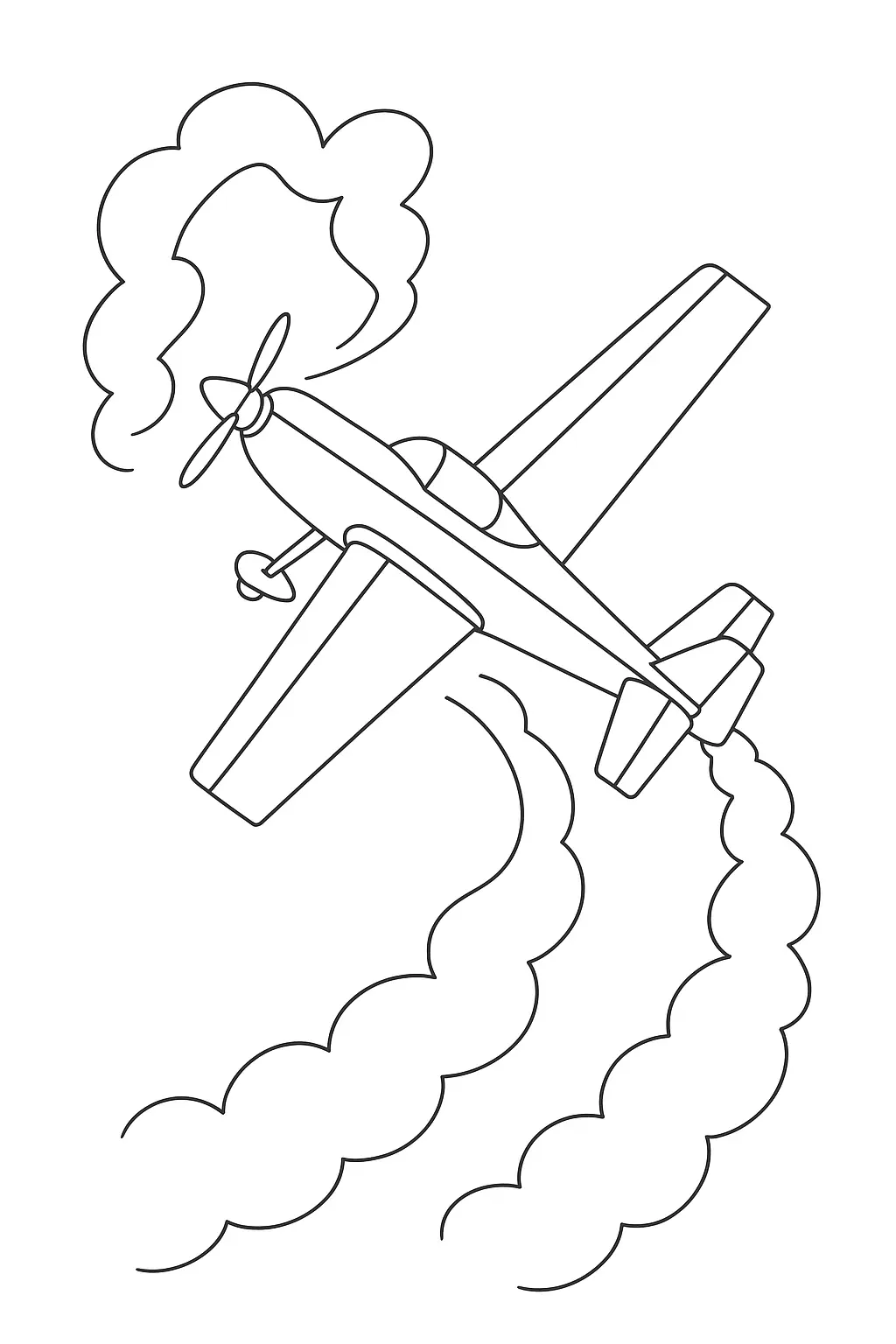 Desenho de Avião Acrobático com Hélice Fazendo Manobra e Deixando Rastro de Fumaça