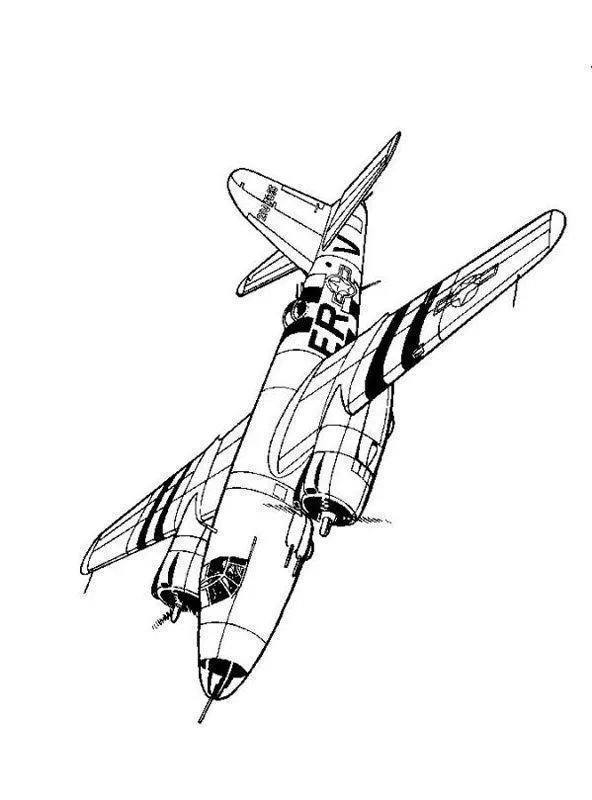 Desenho de Avião Bombardeiro Militar com Duas Turbinas e Marcações de Batalha Estilizadas