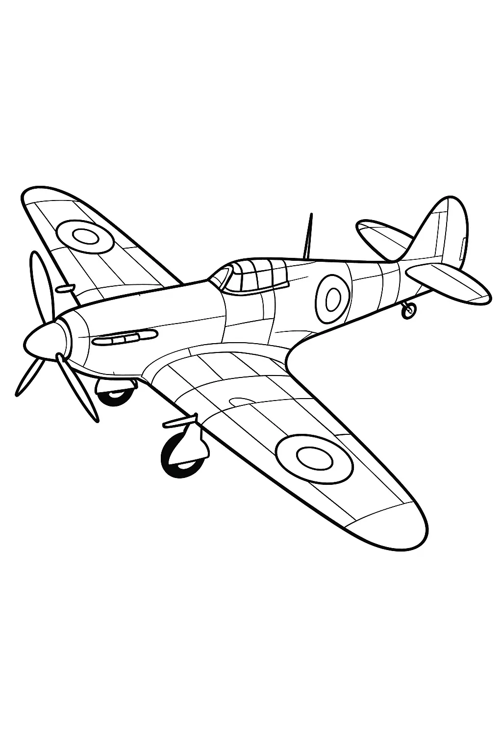 Desenho Detalhado de Avião Caça (Monoplano) da Segunda Guerra Mundial com Hélice