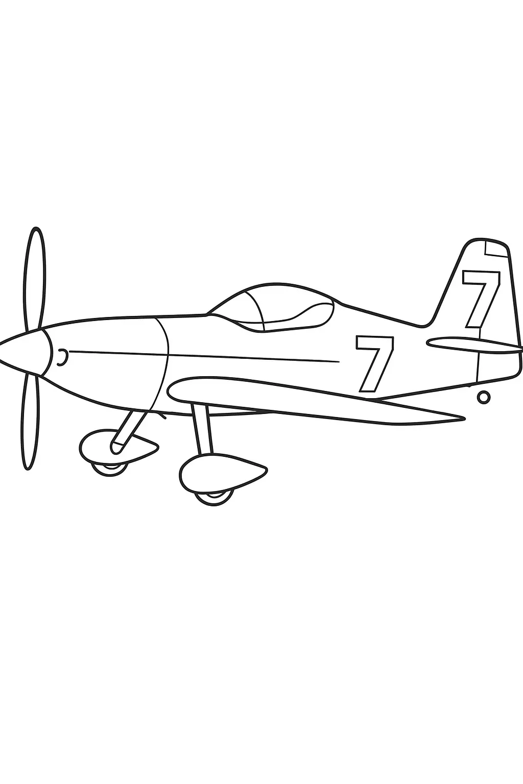 Desenho de Avião de Corrida Monomotor com Trem de Pouso Carenado e o Número 7