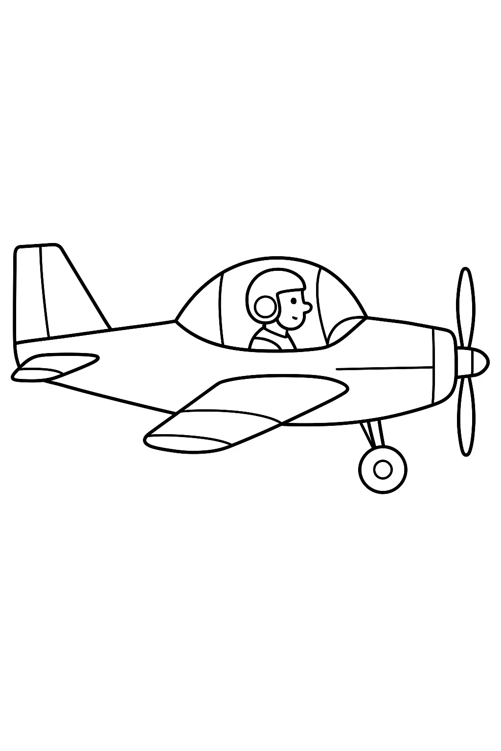 Desenho Cartoon de Avião Monomotor com Piloto, Hélice e Cabine Bolha