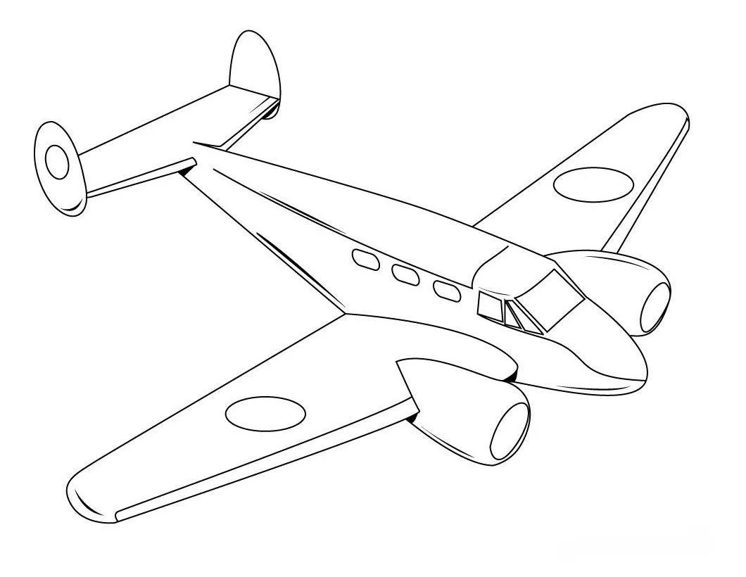 Desenho de Avião Jato Bimotor com 3 Janelas de Passageiros e Motores nas Asas