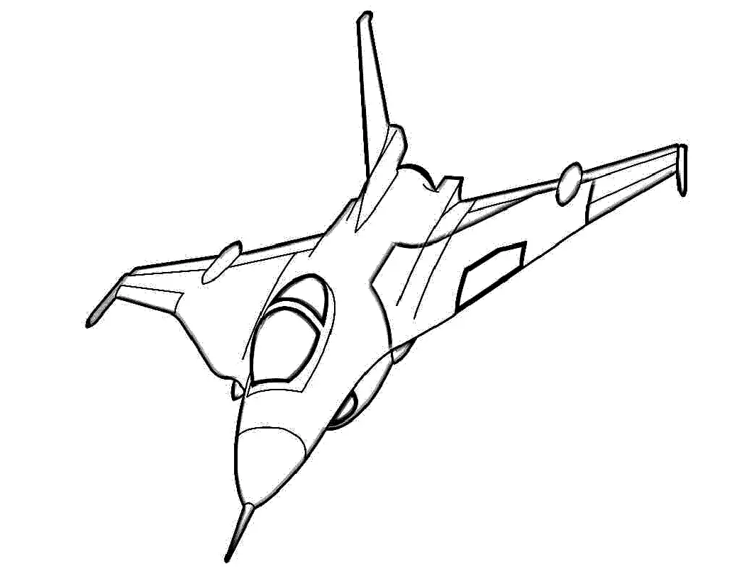 Desenho de Avião Jato de Caça com Bico Fino em Voo Dinâmico e Cabine do Piloto em Destaque