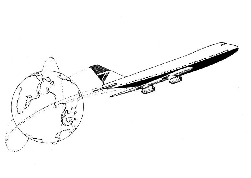 Desenho de Avião a Jato Comercial em Voo de Longa Distância, Deixando a Terra