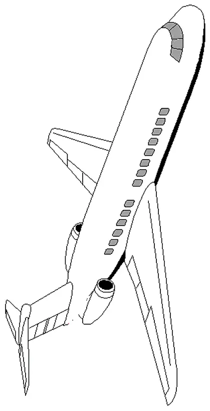 Desenho de Avião a Jato Comercial em Voo com Muitas Janelas