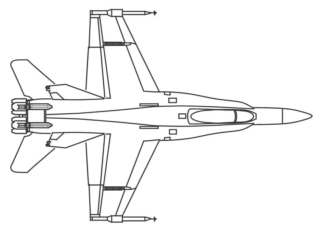 Desenho de Avião Jato de Caça Militar em Vista Superior com Mísseis nas Asas
