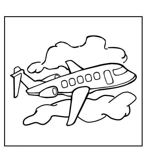 Desenho Simples de Avião Jato Executivo Bimotor Voando Entre Nuvens