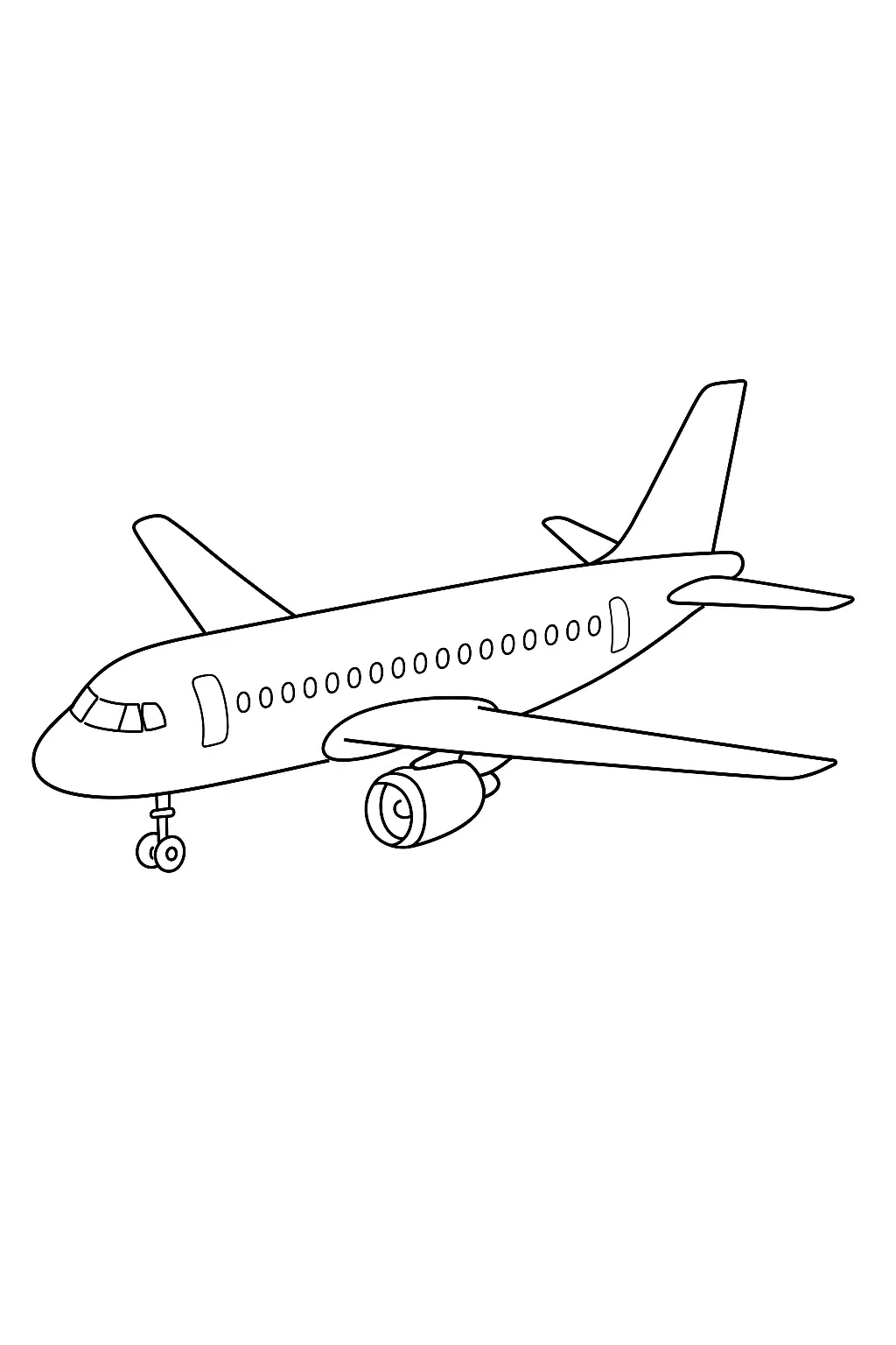 Desenho de Avião a Jato de Passageiros com Trem de Pouso Abaixado e Janelas Redondas