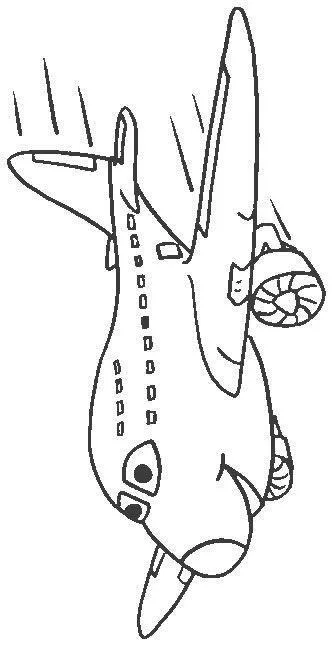 Desenho de Avião Jumbo Bimotor Cartoonizado em Manobra de Voo Inclinada