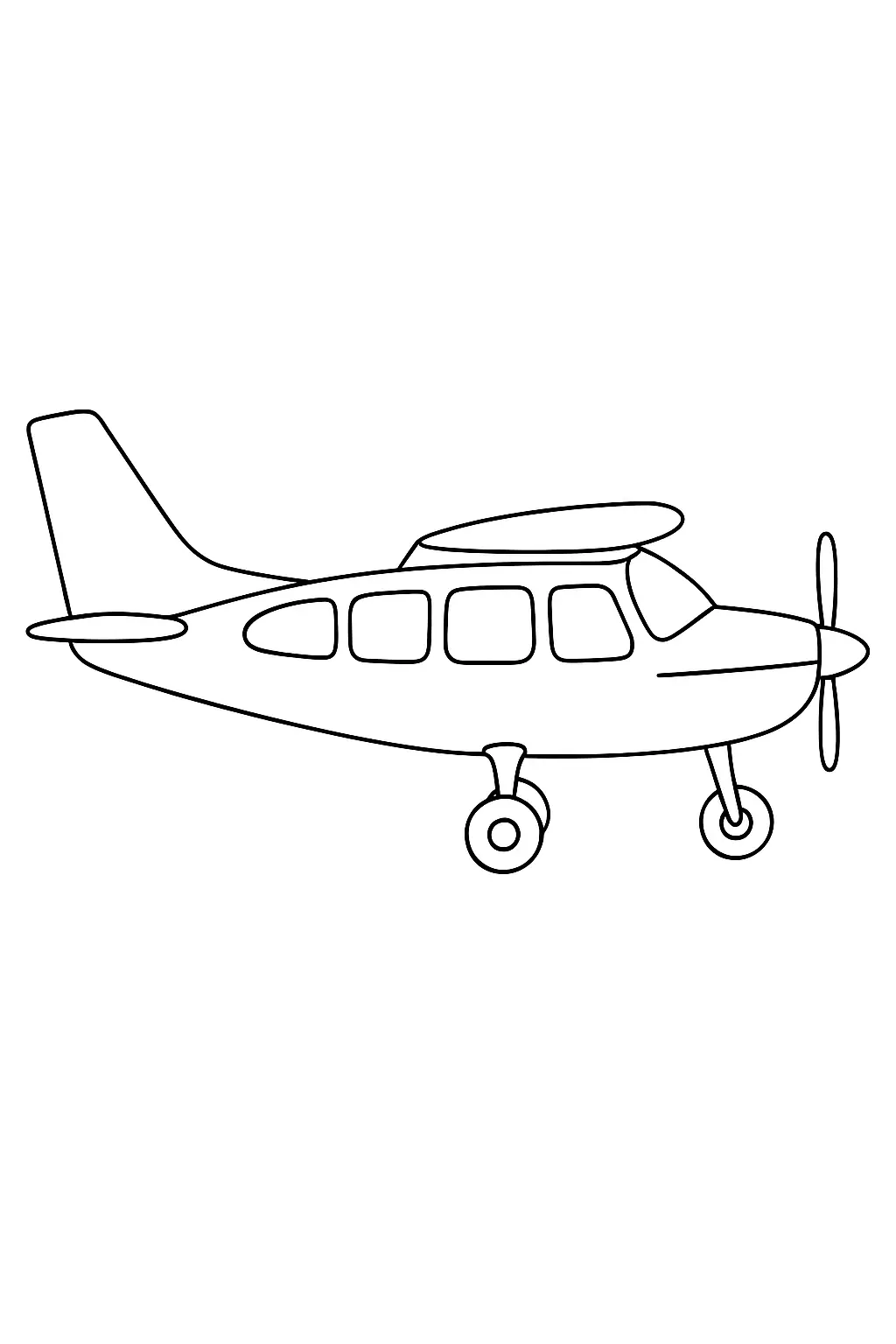 Desenho de Avião Monomotor a Hélice com Asa Alta e Quatro Janelas Laterais