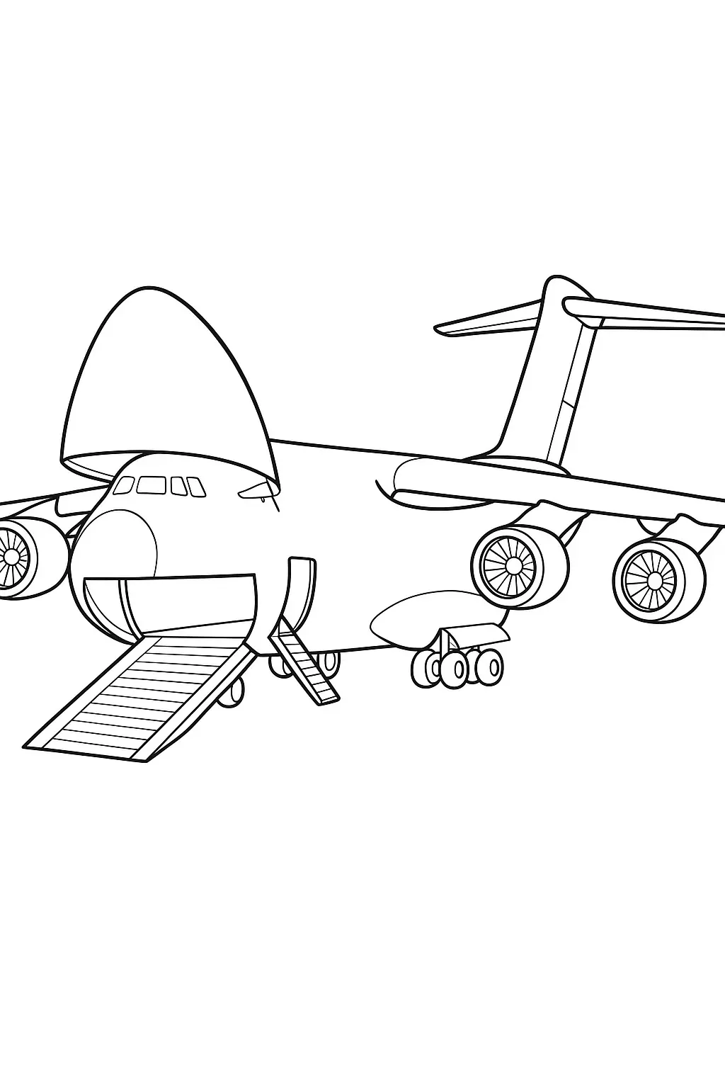 Desenho de Avião de Transporte de Carga Pesada (Quadrimotor) com Abertura Frontal