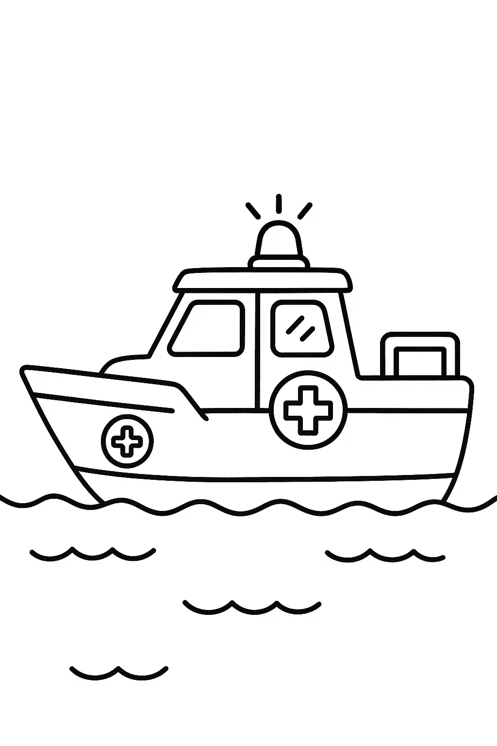 Desenho de Barco de Resgate (Ambulância Marítima) Navegando na Água