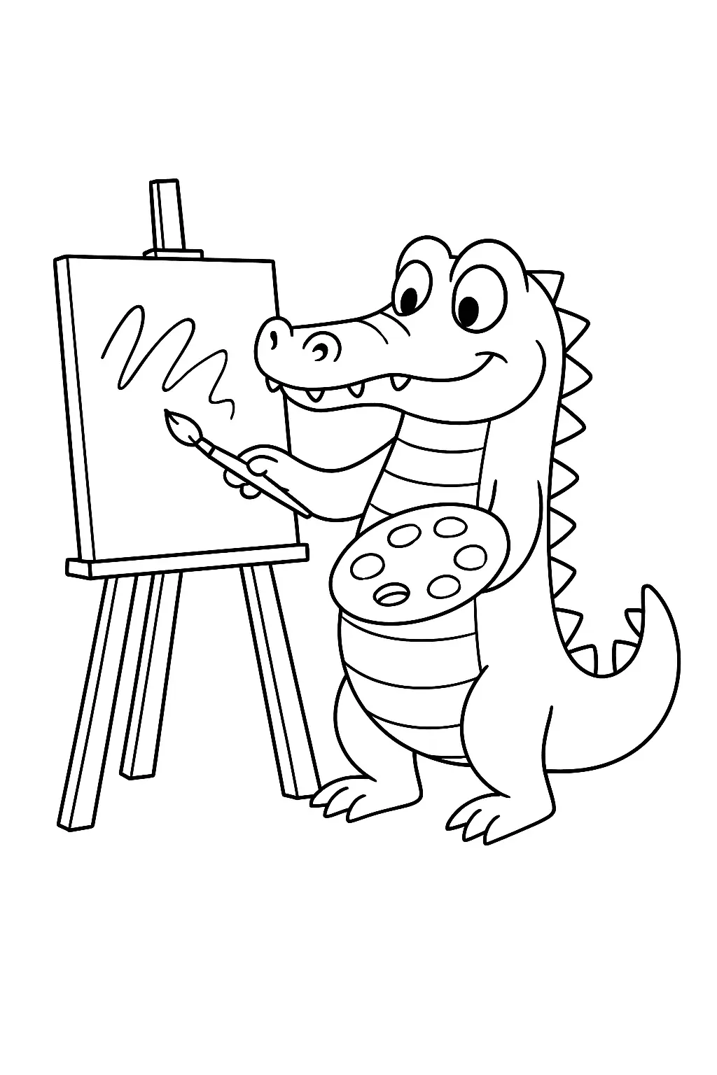 Desenho de Jacaré (Crocodilo) Artista Pintando em um Cavalete