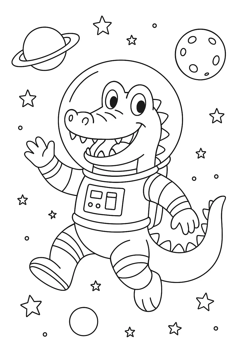 Desenho de Jacaré (Crocodilo) Vestido de Astronauta no Espaço