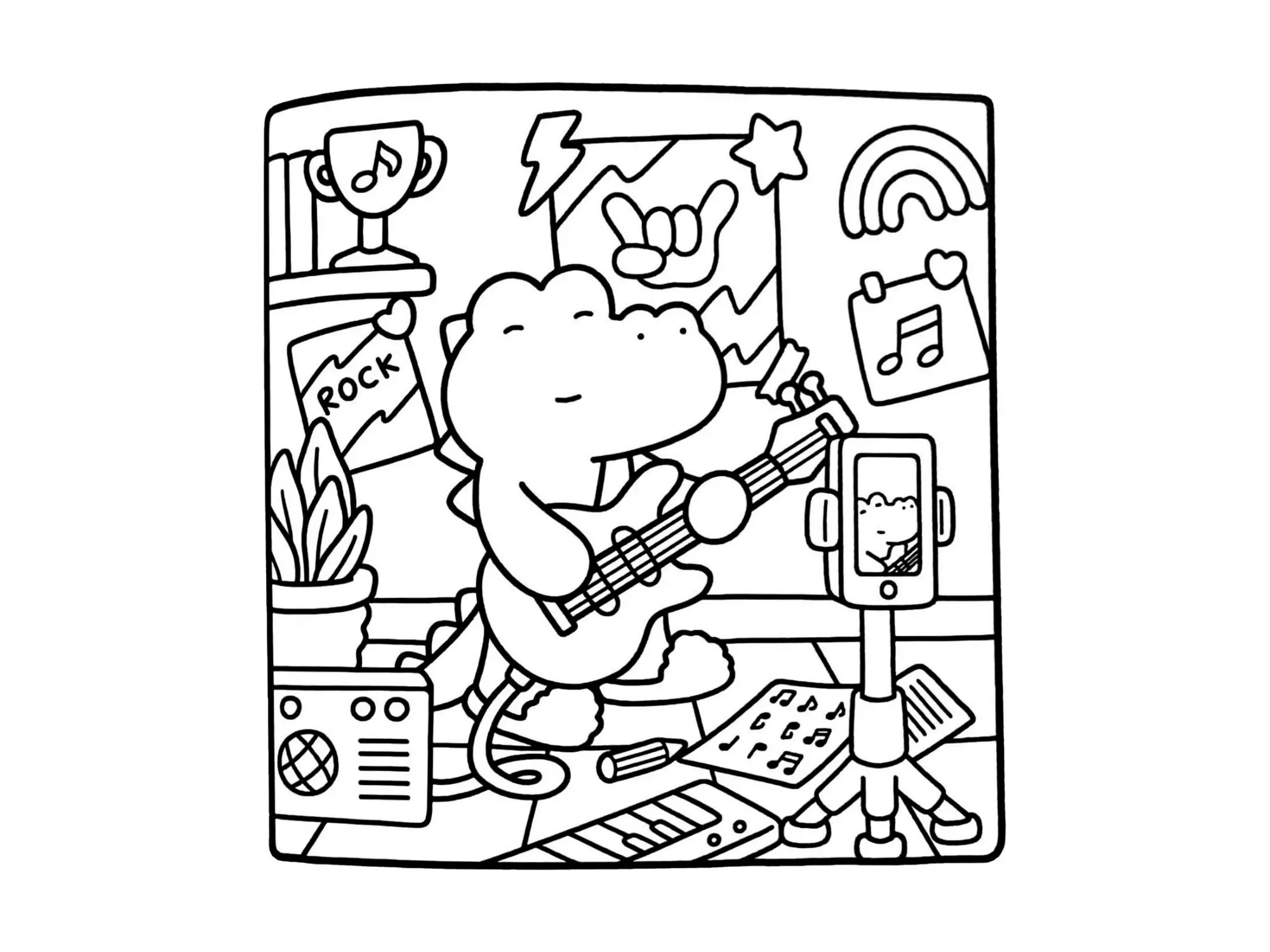 Desenho de Jacaré Estrela do Rock Tocando Guitarra Elétrica