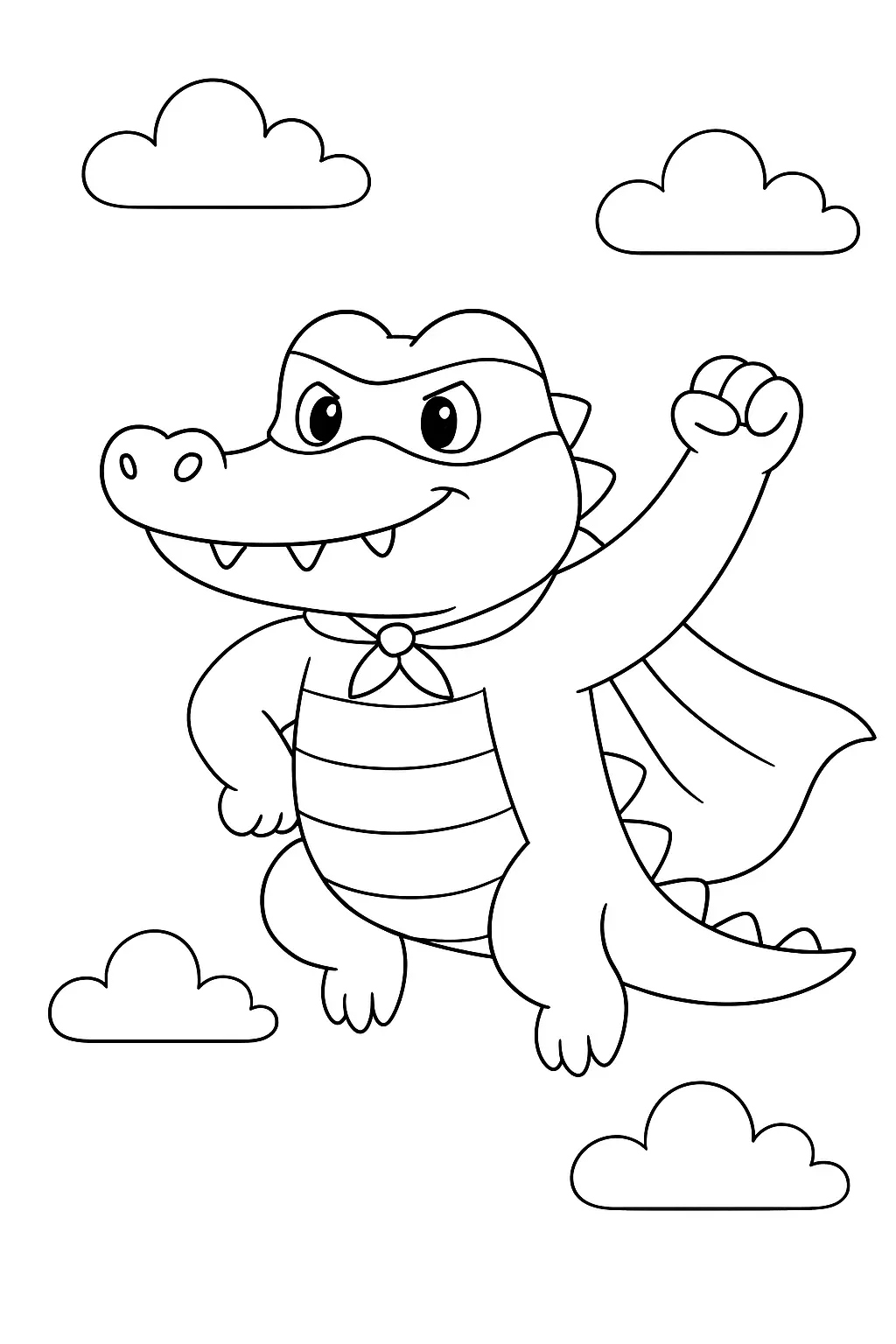 Desenho de Jacaré (Crocodilo) Super-Herói com Capa e Máscara Voando